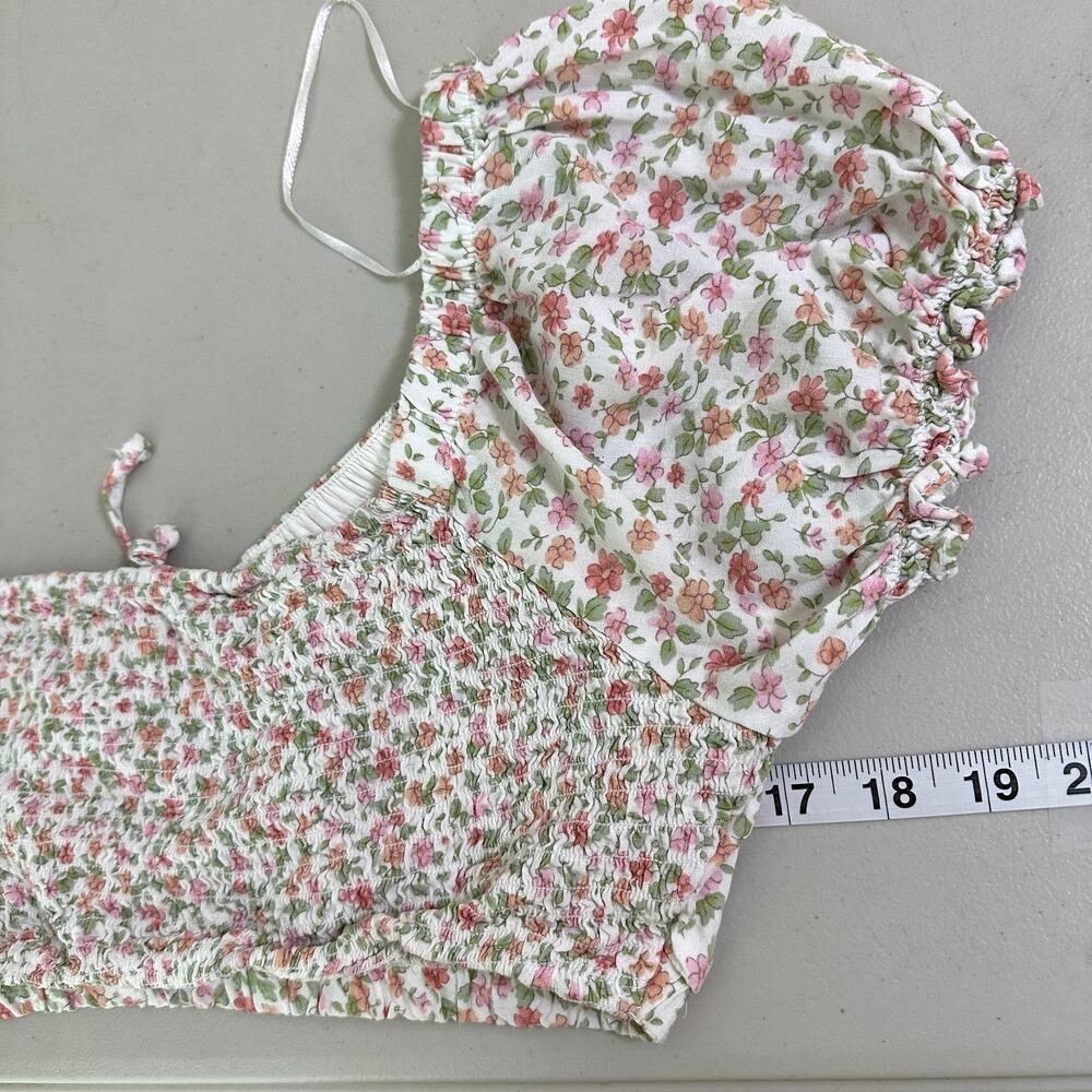 Aeropostale Floral Cottagecore Crop Top Womens L Milkmaid Festival Puff Sleeve - Picture 8 of 10